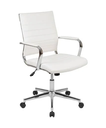 Offex Mid Back LeatherSoft Contemporary Ribbed Executive Swivel Office Chair - White