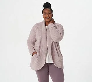Barefoot Dreams CozyChic Cable Shawl Cardi, Size 3X, Faded Rose
