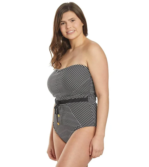 La Blanca Plus Size Pinstripe Bandeau One-Piece Swimsuit, Black/White, Women's, 20W