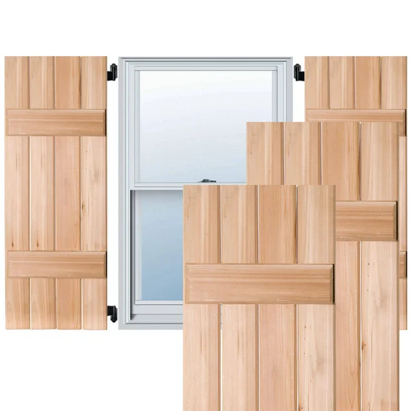 Noralco Industries, Inc. RWB15X058UNP 15x22W x 58x22H Exterior Four Board (2 Batten) Real Wood Pine Board-n-Batten Shutters (Per