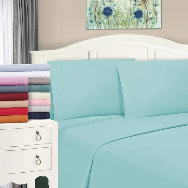 Superior Infinity Wrinkle Resistant Brushed Microfiber Embroidered Sheet Set - Blue