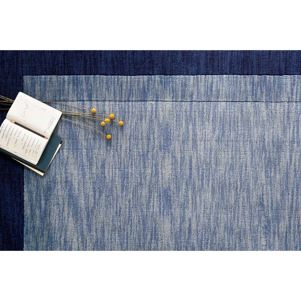 Alexander Home Helena Border Hand-Tufted 100% Wool Rug - Teal 5& x 7&6x22