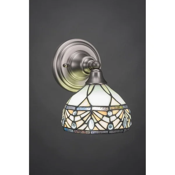 Toltec Lighting 40-BN-9955 Wall Sconce with 7 in. Blue Mosaic Tiffany Glass in Brushed Nickel