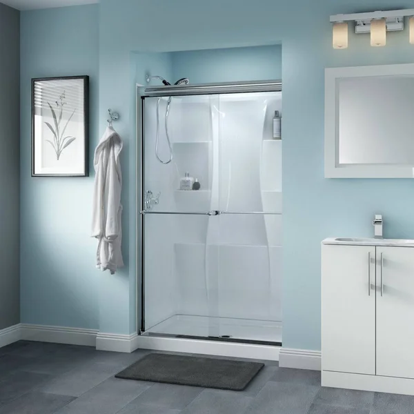 Delta Shower Doors SD3276443 Windemere Semi-Frameless Traditional Sliding Shower Door 48in.x70in Handle - Chrome Track