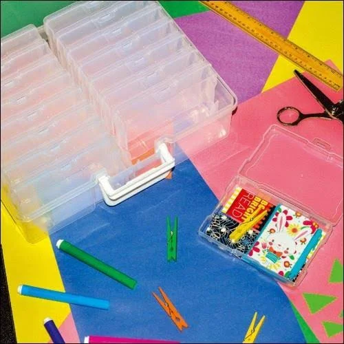 Novelinks Transparent 10cm x 15cm Photo Cases and Clear Craft Keeper with Handle - 16 Inner Cases Plastic Storage Container Box