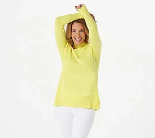Isaac Mizrahi Live! Border Stitch Mock-Neck Sweater, Size 3X, Lemonade