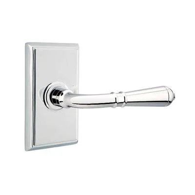 Emtek 4 3/8x22 Passage Classic Brass Door Lever Set with Rectangular Rosette ( Standard Door Prep ) with Lever Type: Turino Leve