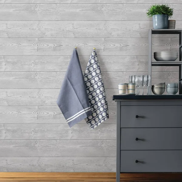 Scott Living 30.75-sq ft Grey Vinyl Textured Wood 3D Self-Adhesive Peel and Stick Wallpaper in Gray - SLW3402
