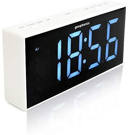 Grouptronics GTCR-T1M 9x22 Digital Alarm Clock Radio - 9x22 Large Display - for Bedside or Kitchen, Mains Powered, Non Ticking, D