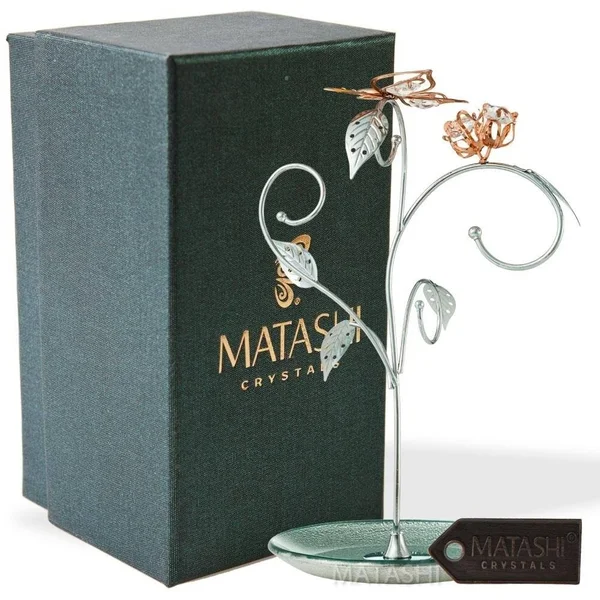 Matashi 24K Gold Plated Jewelry Stand Elegant Floral and Butterfly Design Home Jewelry Display