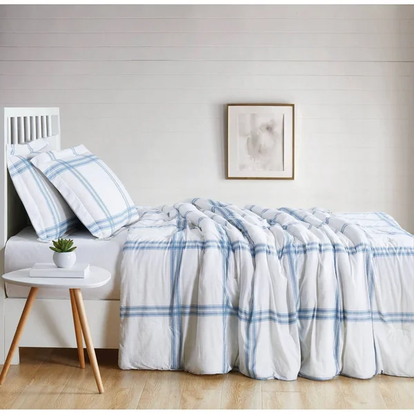 Cottage Classics Farmhouse Plaid 3 Piece King Comforter Set - Blue