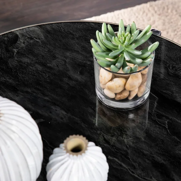 Silver Orchid Davana Round Cocktail Table w/ Faux Marble Glass Top