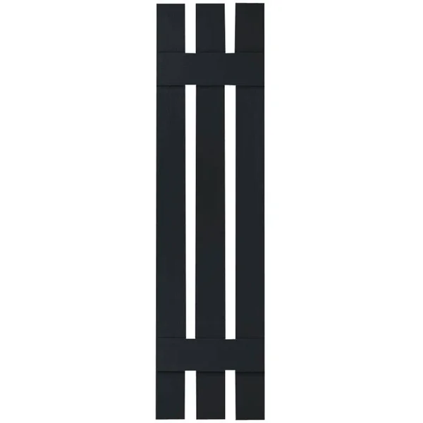 12 inchw x 45 inchh Lifetime Vinyl, Custom Three Board Spaced (2 Batten), Board-n-Batten Shutters, w/Shutter-Loks (Per Pair), Bl