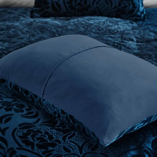 Home Essence Edith 5 Piece Faux Velvet Comforter Set - Size: King, Blue