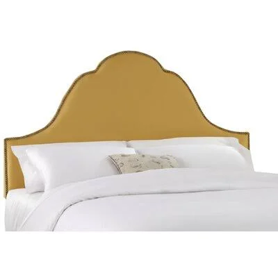 Skyline Furniture Shantung Upholstered Panel Headboard - Size: Queen, Nailhead Finish: Brass, Finish: Shantung Aztec Gold
