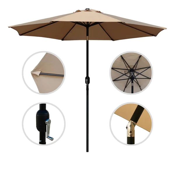 Davee Furniture 9ft Round Outdoor Market Patio Umbrella with Tilt - Easy Crank Lift, Tan Color