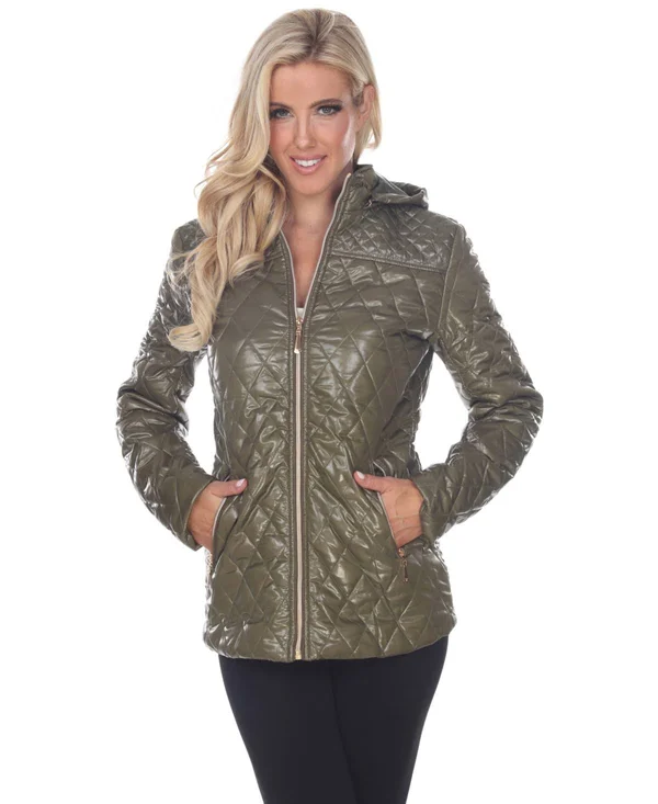 White Mark 889-02-M Women Puffer Coat - Navy Blue Medium