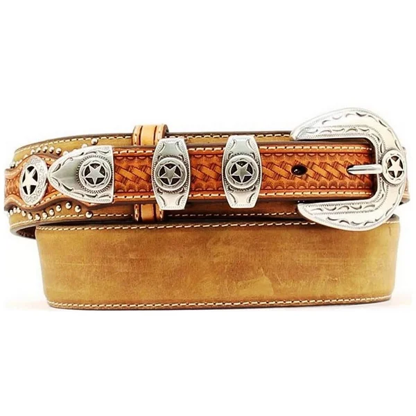 Nocona Western Belt Mens Leather Ranger Star Concho Brown N2501844