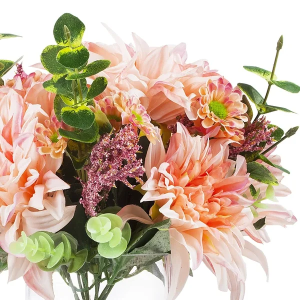 Enova Home Mixed Artificial Dahlia Flower and Eucalyptus Grass Arrangement in Clear Glass Vase with Faux Water (Blue)