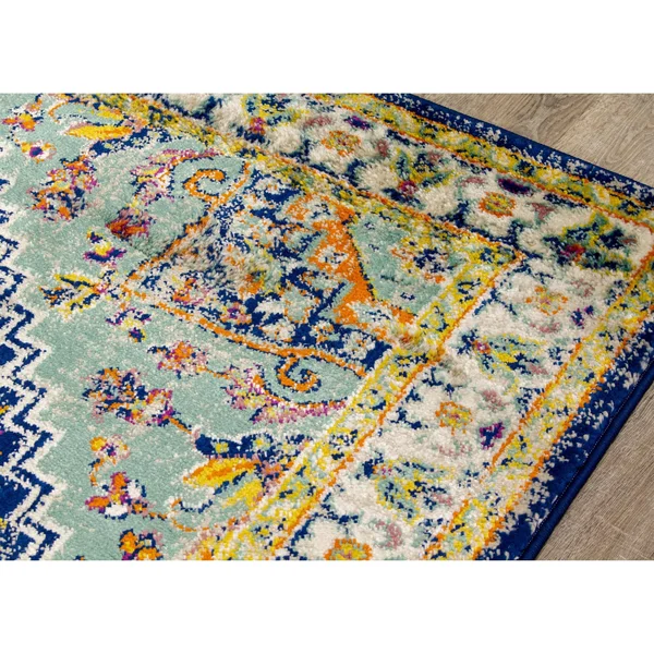 Brighton Blue Beige Multicolour Traditional Rug by Kalora