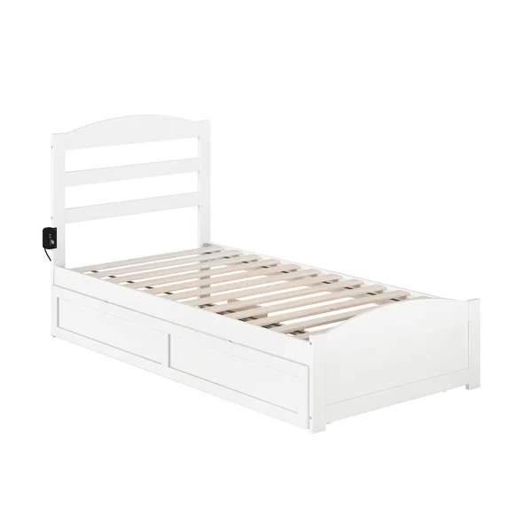Atlantic Furniture Warren Walnut Twin Bed with Footboard and Twin Trundle, Brown