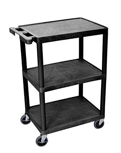 Luxor Multipurpose Storage Utility Cart 3 Shelves Structural Foam Plastic - Black