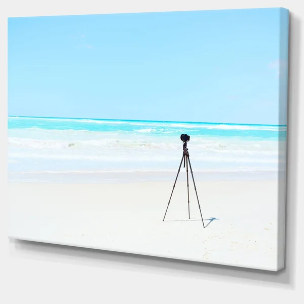Digital Camera and Tripod on Beach - Oversized Landscape Wall Art Print - 60 in. Wide x 28 in. High