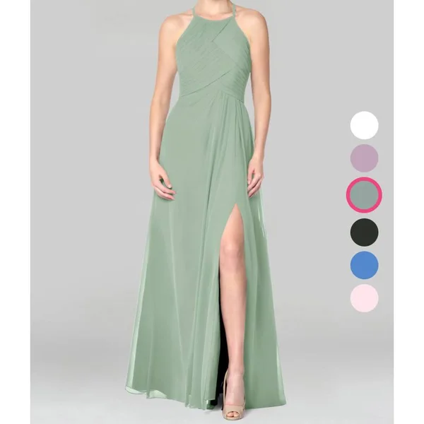 Azazie A-Line/Princess Scoop Floor-Length Chiffon Bridesmaid Dresses - Agave