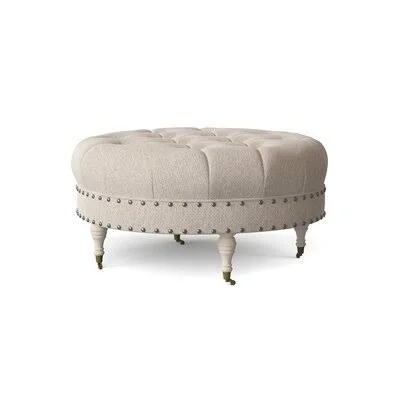 Wyatt Cocktail Ottoman Wayfair Custom Upholstery Body Fabric: Nobletex Platinum, Nailhead Detail: Black Nickel