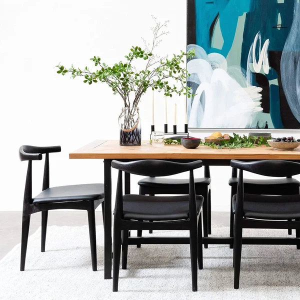 Solid Real Wood PU Leather Cushion Elbow Dining Chair - Natural