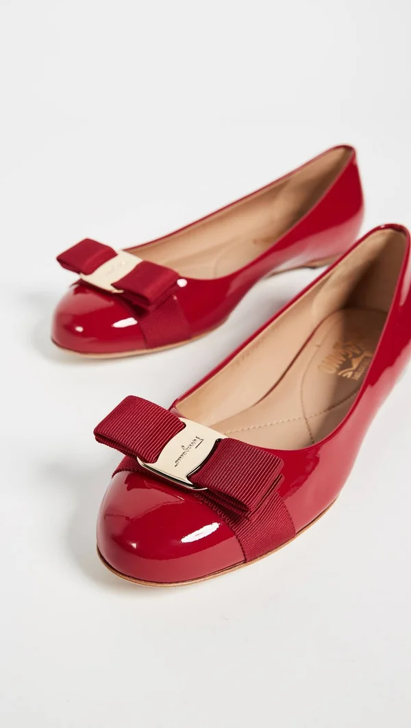 Salvatore Ferragamo Varina Patent Bow Ballet Flats - Rosso (Red)