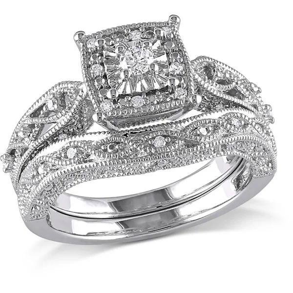 Miabella 1/5 Carat T.W. Diamond Sterling Silver Halo Bridal Set - Multi - 5.5