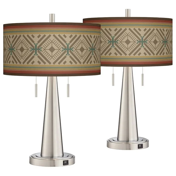 Desert Diamonds Vicki Brushed Nickel USB Table Lamps Set of 2