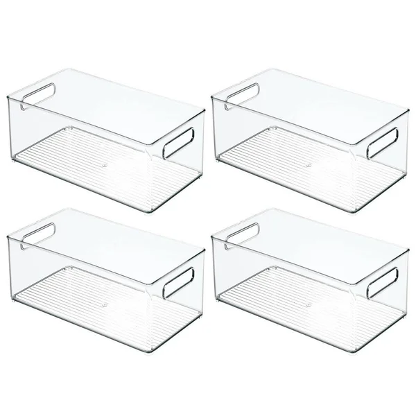 mDesign Plastic Bathroom Storage Bin Tote with Handles - 4 Pack - Clear