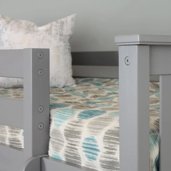 Max & Lily Twin Over Twin Low Bunk with Blue Curtains, Grey
