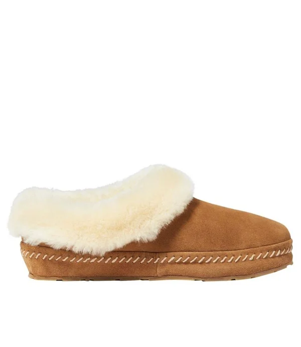 Women's Wicked Good Sheepskin Shearling Lined Slippers - Squam Lake Brown 7 M(B), L.L.Bean