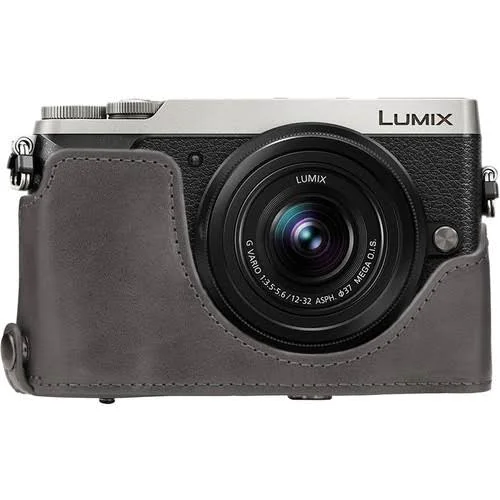 MegaGear mg1706 Ever Ready Leather Camera Case Compatible with Panasonic Lumix Dmc-gx85 - Dmc-gx80 (12-32mm) - Gray