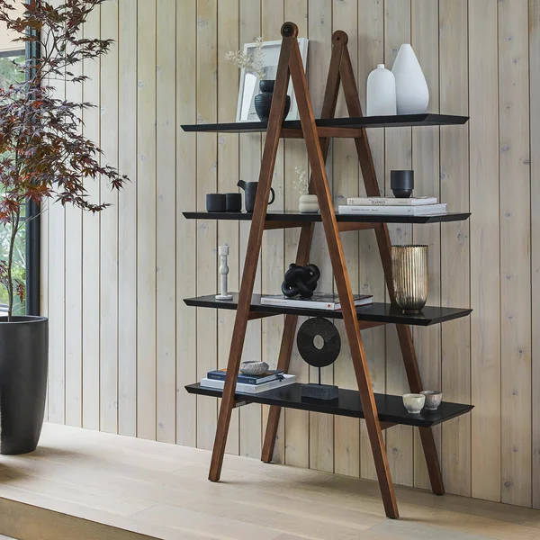 Solid Wood A-Frame Shelf, Black and Walnut, Article Caliper Modern Furniture - Labor Day Deals