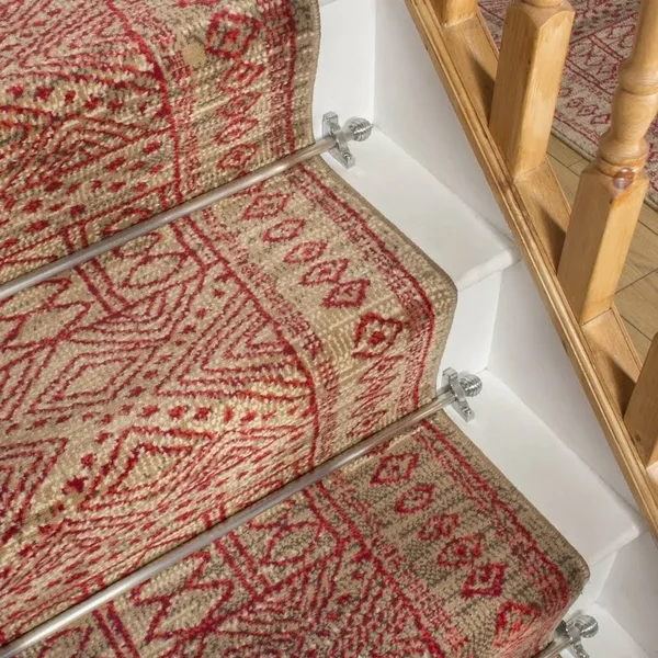 runrug USA Afrikans Taupe, Red Stair Carpet Runner Length: 38 Foo