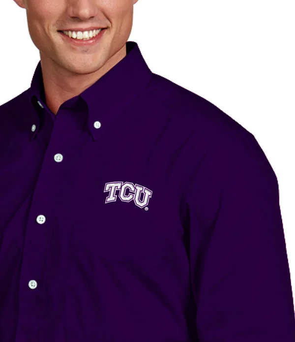 Clemson Tigers Antigua Dynasty Woven Long Sleeve Button-Down Shirt - Purple, Size: XL