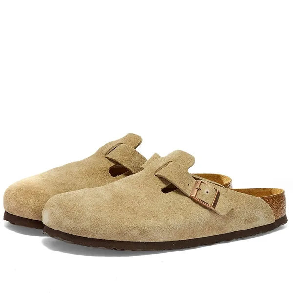 BIRKENSTOCK Boston Suede Leather Taupe Clogs