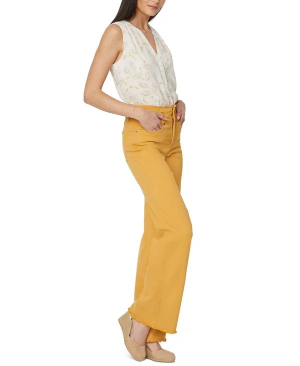 Nydj Teresa Wide-Leg Frayed-Hem Jeans - Golden Blossom