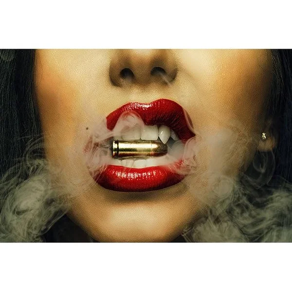 Get Down Art Daveed Benito &Red Lips Smoking Bullet& Fine Art Giclee Print, 12 x 18
