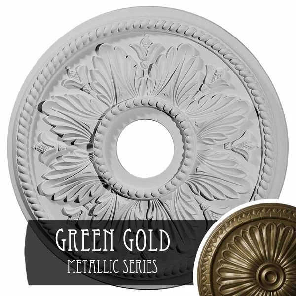 18 1/8 inchod x 3 1/2 inchid x 2 3/4 inchp Edinburgh Ceiling Medallion (Fits Canopies Up to 5 1/8 inch) - Hand-Painted Green Gold