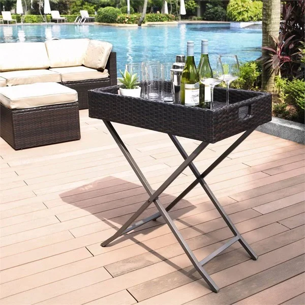 Bowery Hill Wicker Patio Butler Tray
