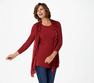 Logo Lavish by Lori Goldstein Twinset with Vest, Size 5X, Red Hot