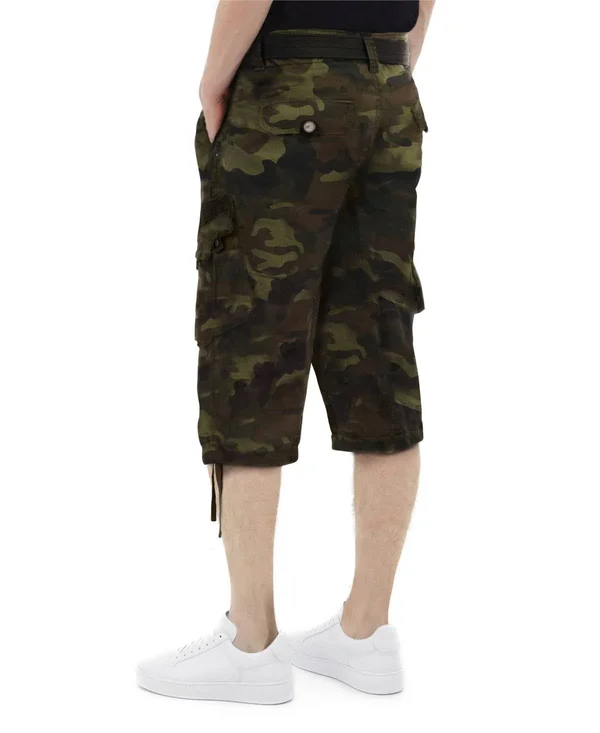 X-Ray Men's Belted Capri Cargo Shorts - White