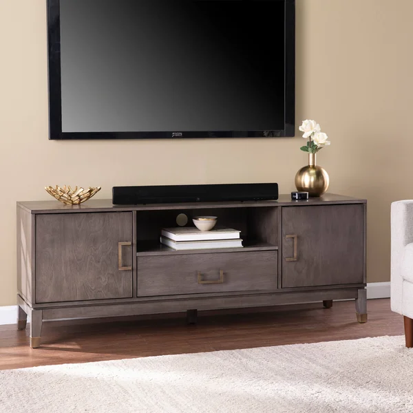 The Gray Barn BarLock Transitional Brown Wood Media Stand - Graywash