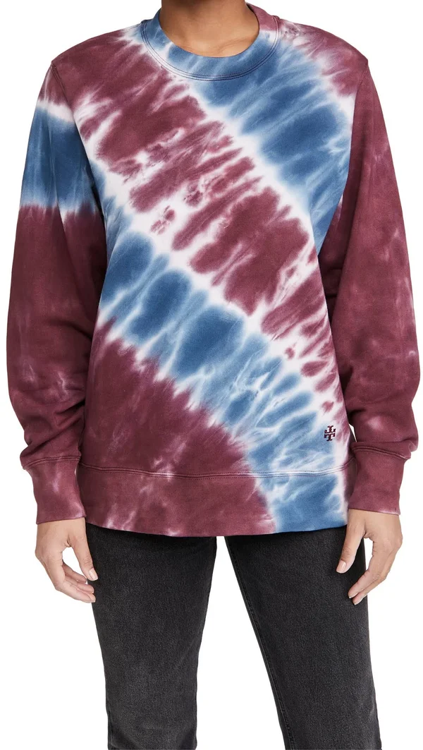 Tory Sport Tie Dye French Terry Crew Cotton Pink/Tory Navy Tie Dye XL