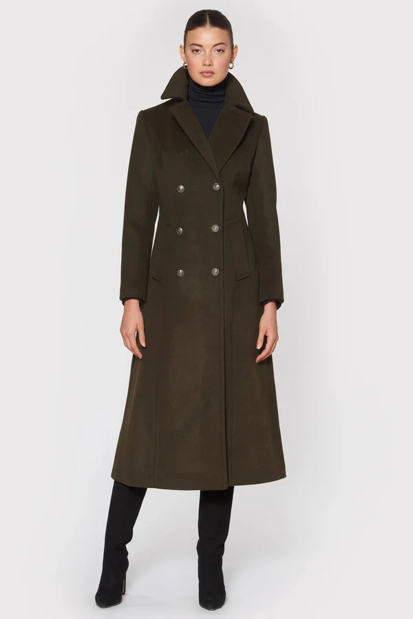 1 Madison Donna Wool Coat, Olive Womens Luxury Winter Coat Olive